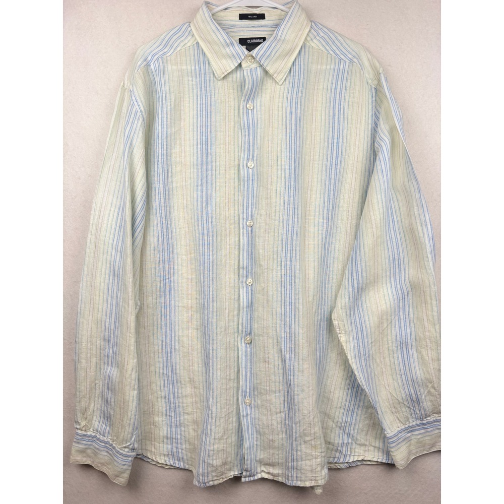 Claiborne Linen Shirt Mens XXL Striped Button Down Coastal Vacation‎